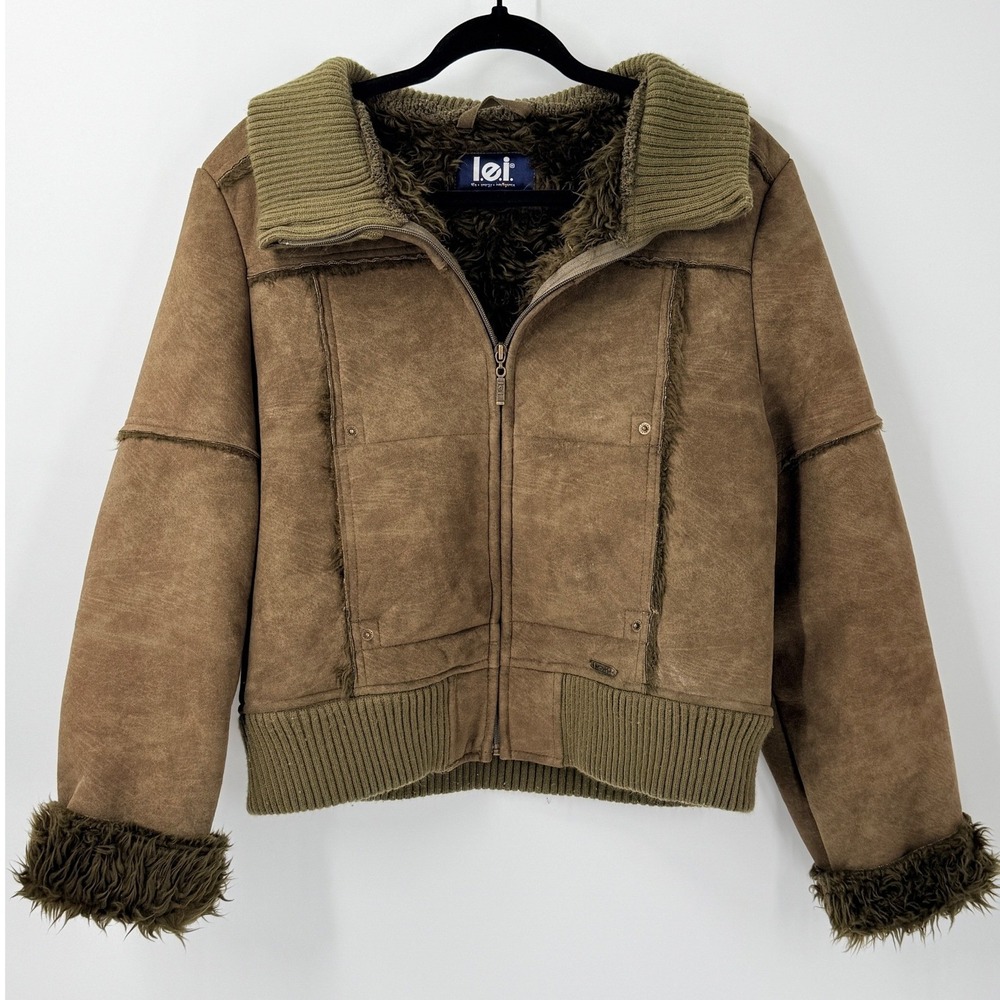 Vtg Y2K L.E.I. Faux Suede Shearling Jacket Womens sz XL indie penny lane grunge